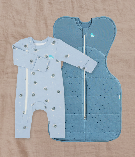 Swaddle Up & Romper Bundle | 2.5 TOG | Storm Blue Pebbles | Blue Turtally
