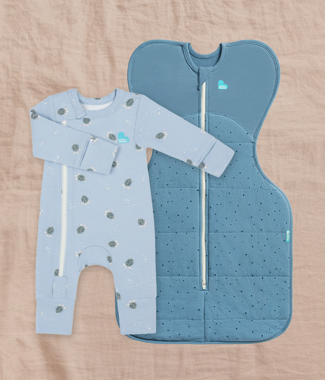 Swaddle Up & Romper Bundle | 2.5 TOG | Storm Blue Pebbles | Blue Turtally