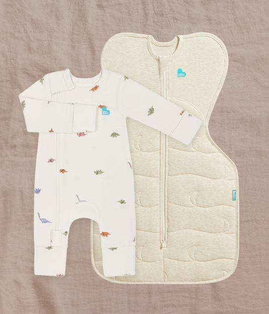 Swaddle Up & Romper Bundle | 3.5 TOG | Oatmeal Quilting | Cream Dino Snore