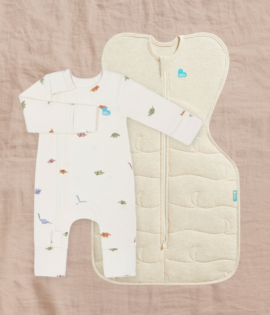 Swaddle Up & Romper Bundle | 3.5 TOG | Oatmeal Quilting | Cream Dino Snore