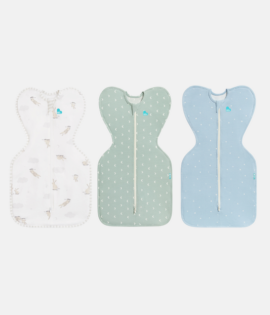 Swaddle Up Starter Bundle | 1.0 TOG | White Cloud Bunnies | Olive Moon | Powder Blue Twinkle