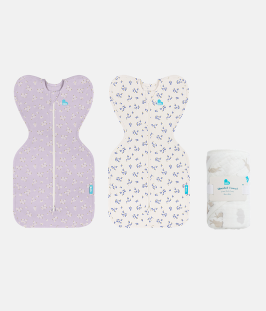 Swaddle Up Starter Bundle | 1.0 TOG | Lilac Meadow | Jacaranda Meadow | White Cloud Bunnies | Towel
