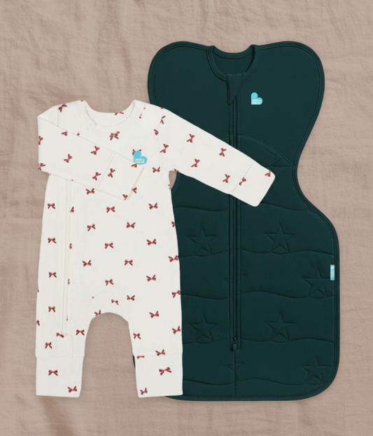 Swaddle Up & Romper Bundle | 3.5 TOG | Forest Quilting | Cream Bows