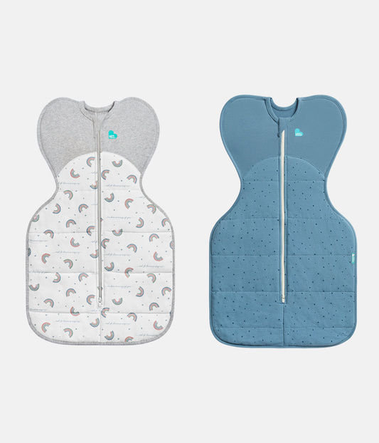 Swaddle Up Starter Bundle 2 Pack | 2.5 TOG | White Rainbow | Storm Blue Pebbles