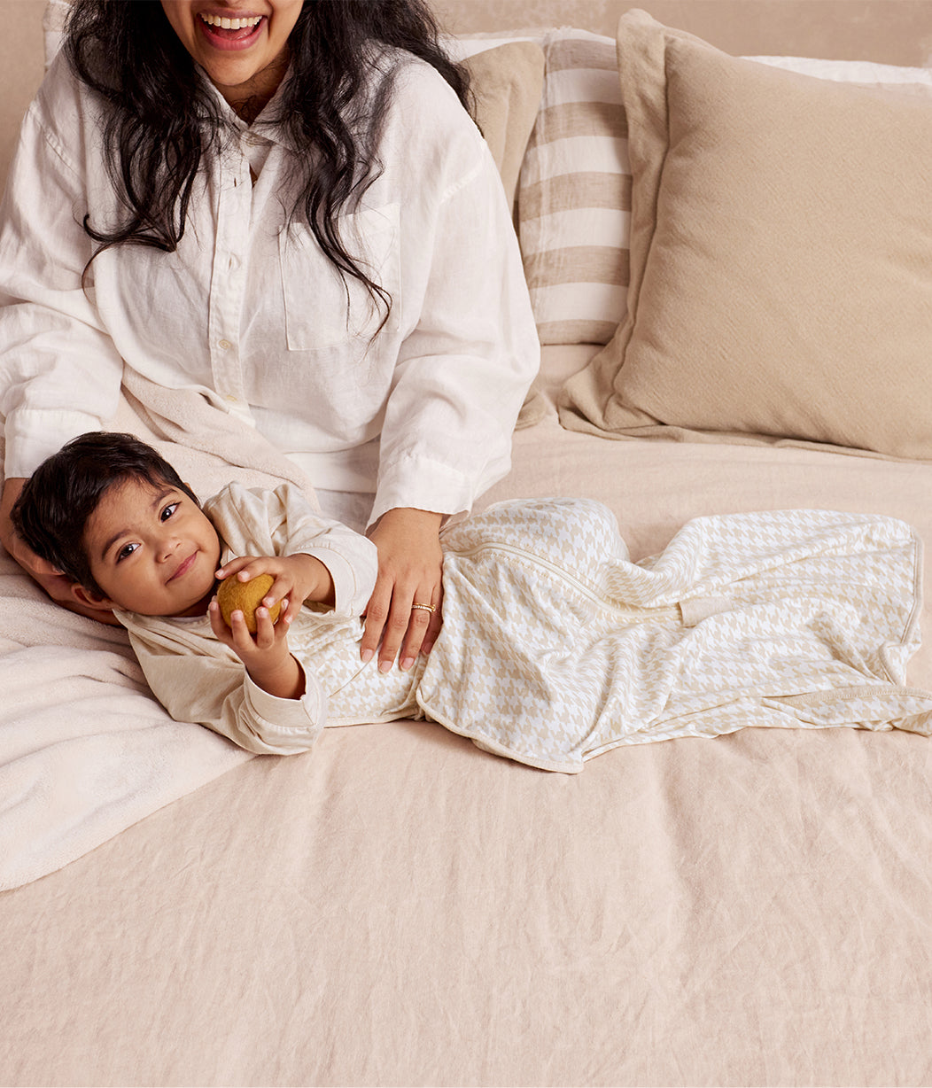 Sleep Bag Long Sleeve 1.0 TOG Cotton Tan Houndstooth