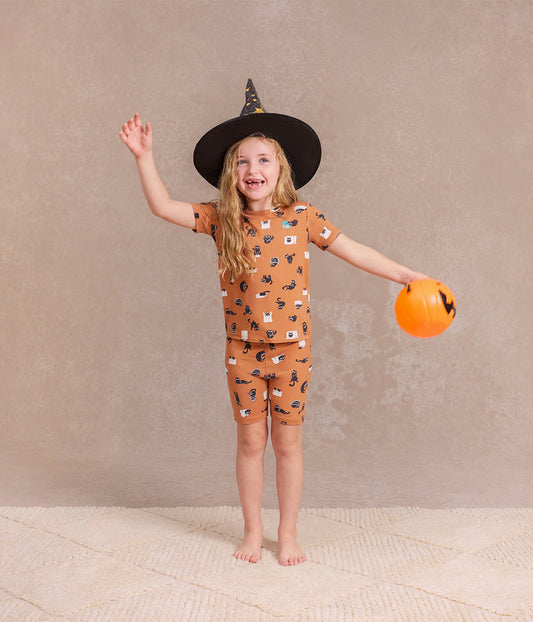 Kids Pyjama Set Short Sleeve Viscose from Bamboo Hazel Black Cat Moods