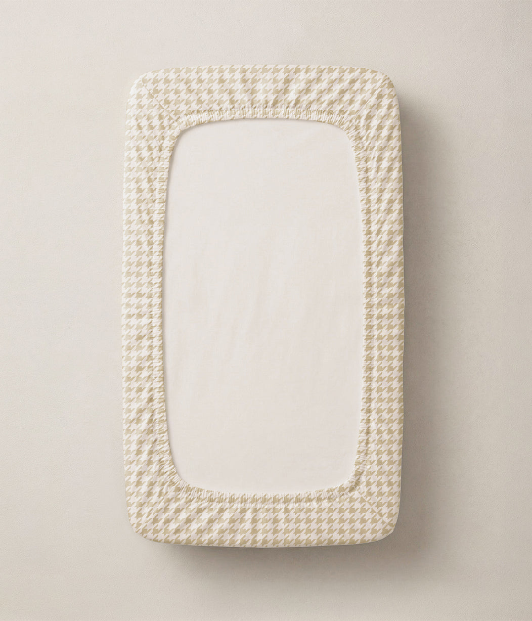 HushDry™ 2-in-1 Waterproof Fitted Side Sleeper Sheet Viscose from Bamboo Tan Houndstooth