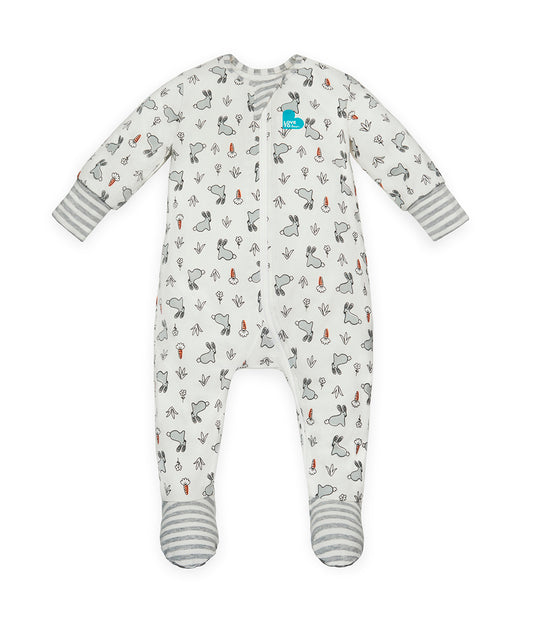 Enclosed Foot Romper Cotton White Bunny