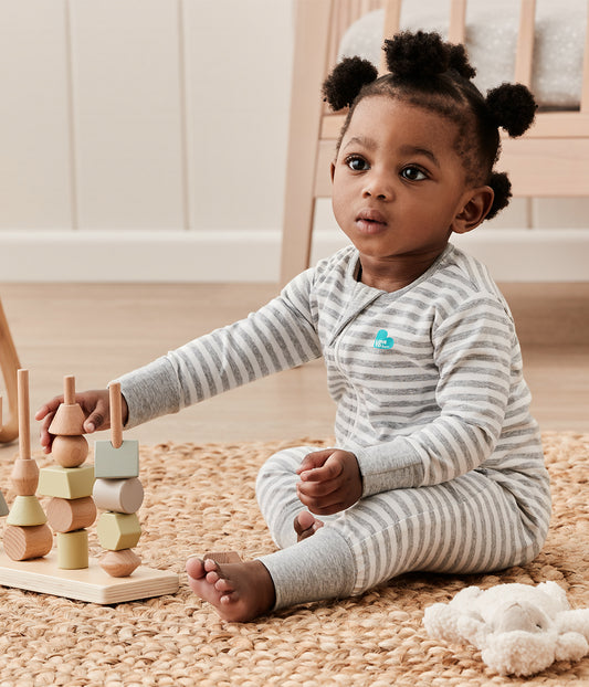 Footless Romper Cotton Grey Stripe