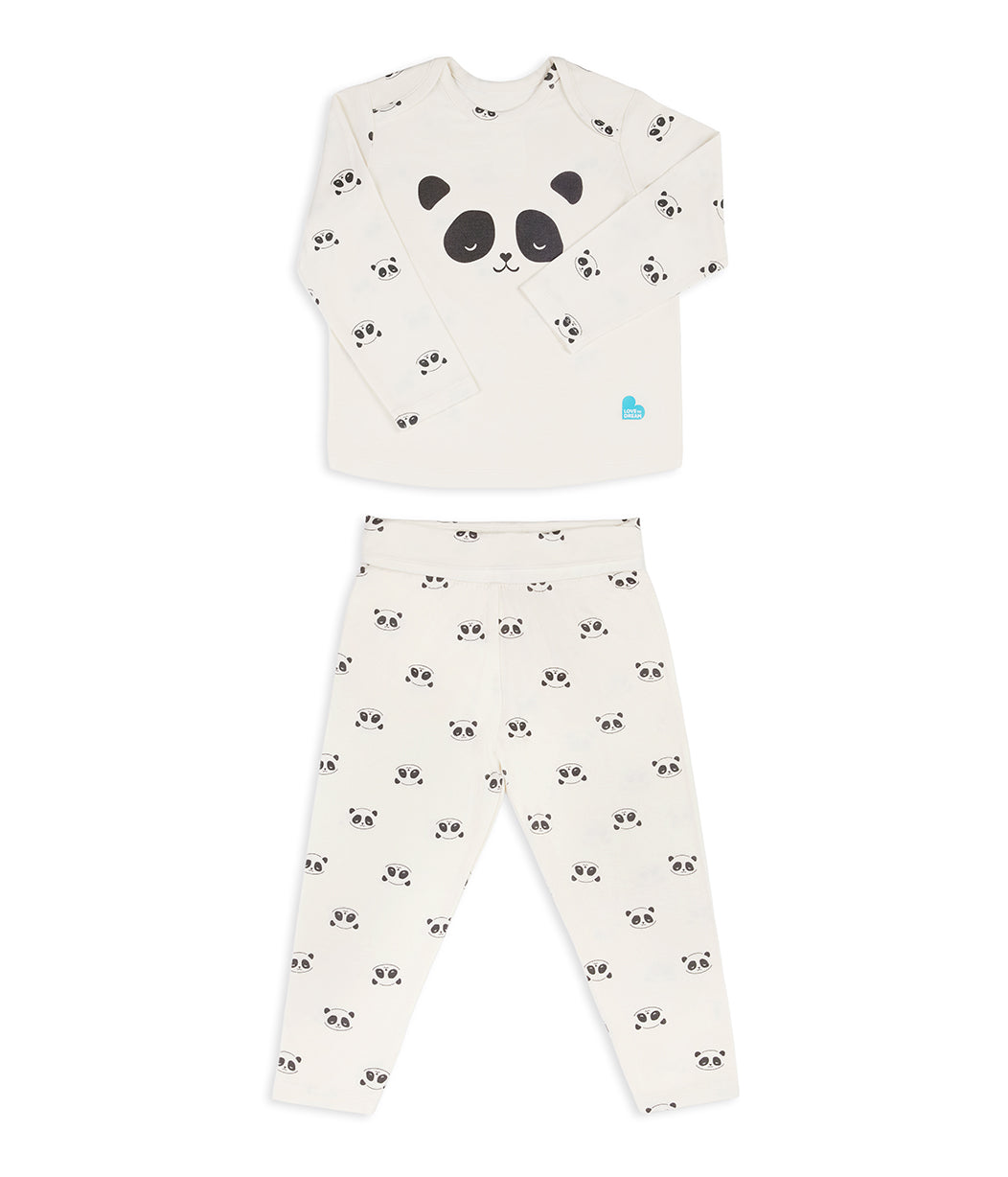 Kids Pyjama Set Long Sleeve Viscose from Bamboo Cream Sleepy Pandas