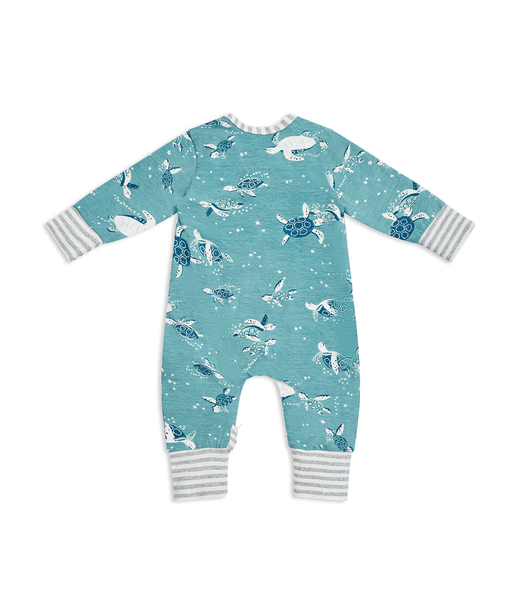 Footless Romper Blue Turtles Cotton