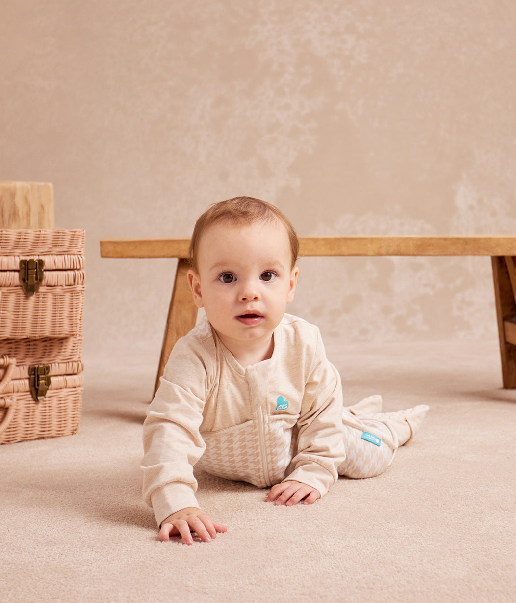 Sleep Suit Long Sleeve 1.0 TOG Cotton Tan Houndstooth
