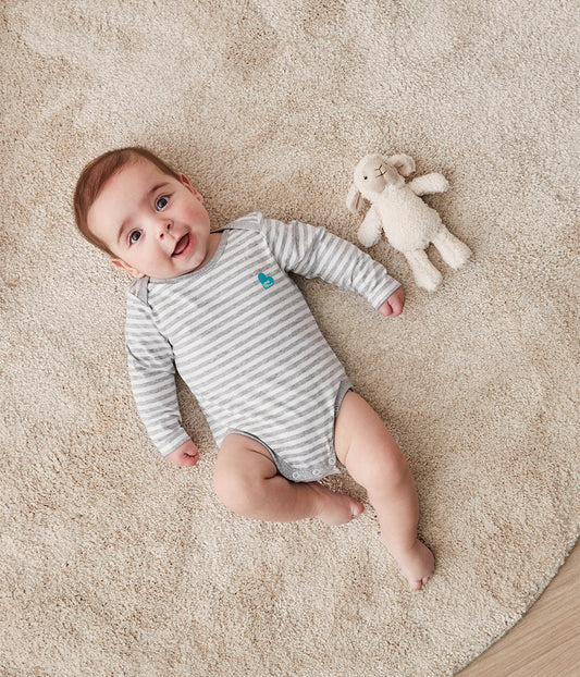 Bodysuit Long Sleeve Cotton Grey Stripe