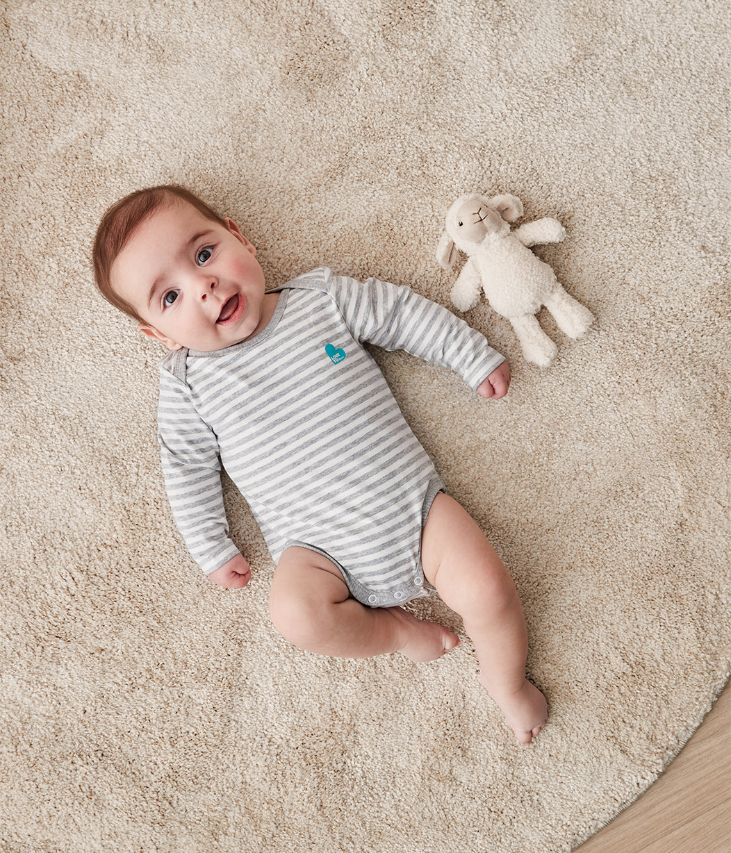 Bodysuit Long Sleeve Grey Stripe Cotton