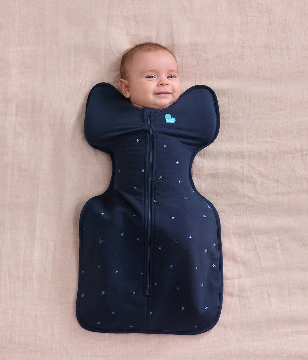 Swaddle Up™ 1.5 TOG Cotton Fleece Navy Twinkle Embroidery