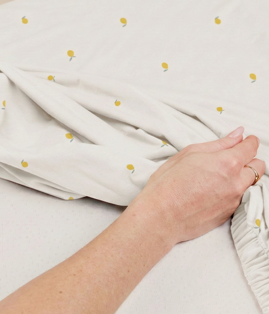 HushDry™ 2-in-1 Waterproof Fitted Cot Bed Sheet Viscose from Bamboo Cream Lemons