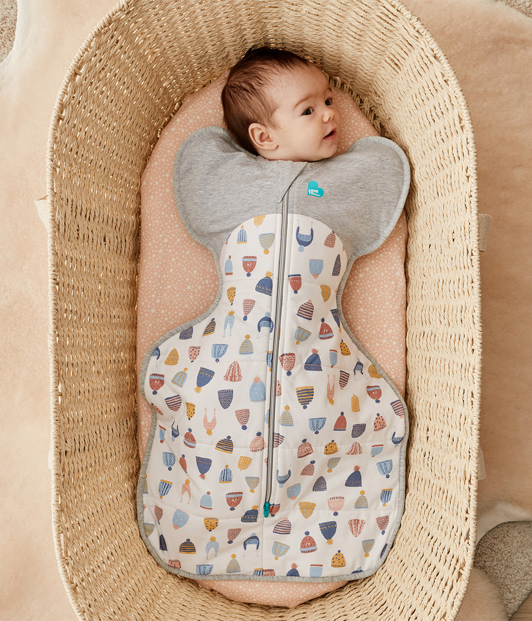 Swaddle Up™ Cool (16-20°C) White Happy Hats Quilted Cotton