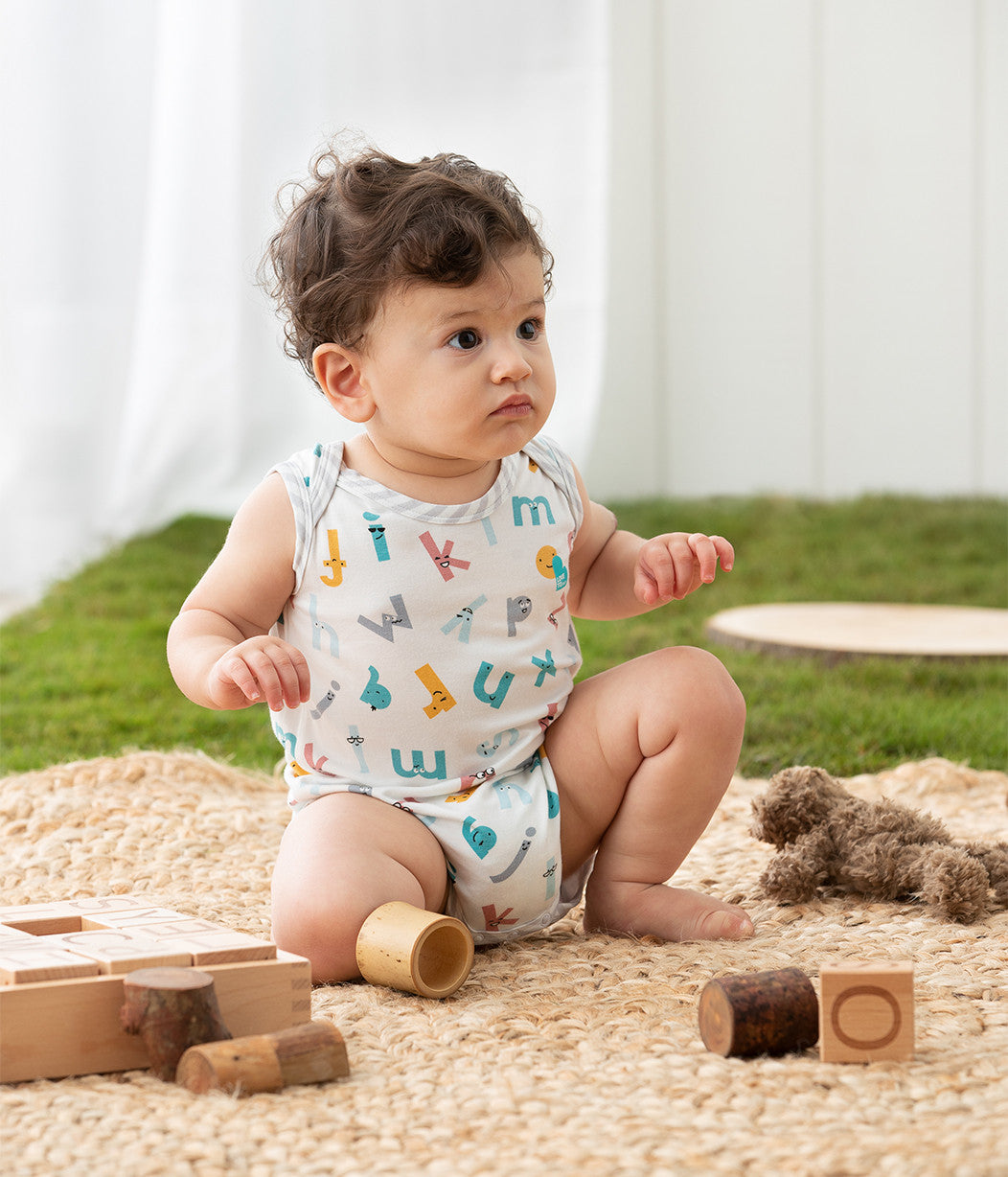 Bodysuit Sleeveless Alphabet Soup White