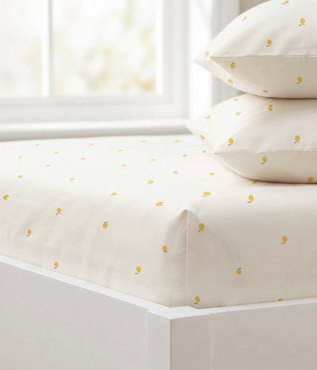 HushDry™ 2-in-1 Waterproof Fitted Double Sheet Viscose from Bamboo Cream Lemons