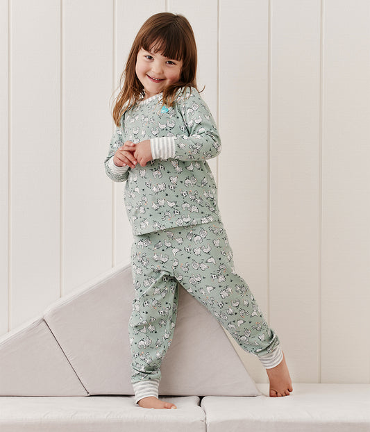 Kids Pyjama Set Long Sleeve Cotton Olive Chicken Run