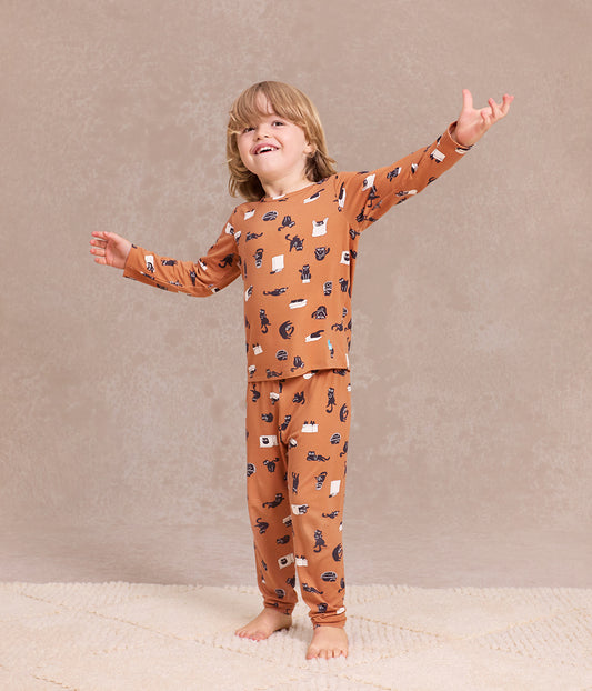 Kids Pyjama Set Long Sleeve Viscose from Bamboo Hazel Black Cat Moods