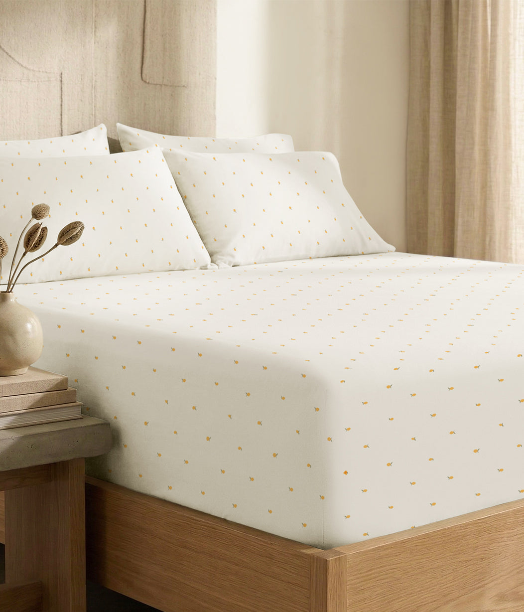 HushDry™ 2-in-1 Waterproof Fitted Double Sheet Viscose from Bamboo Cream Lemons