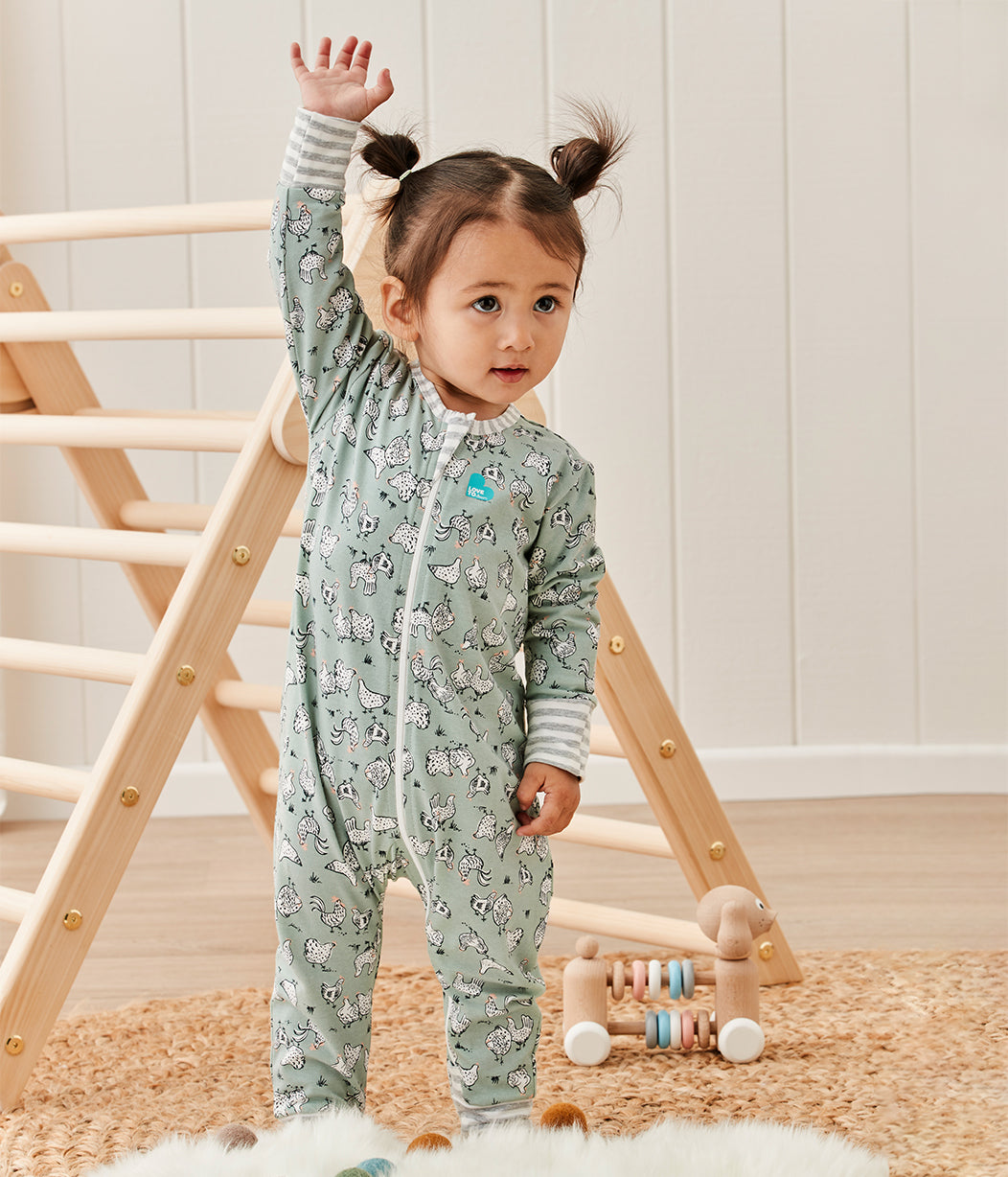 Footless Romper Olive Chicken Run Cotton