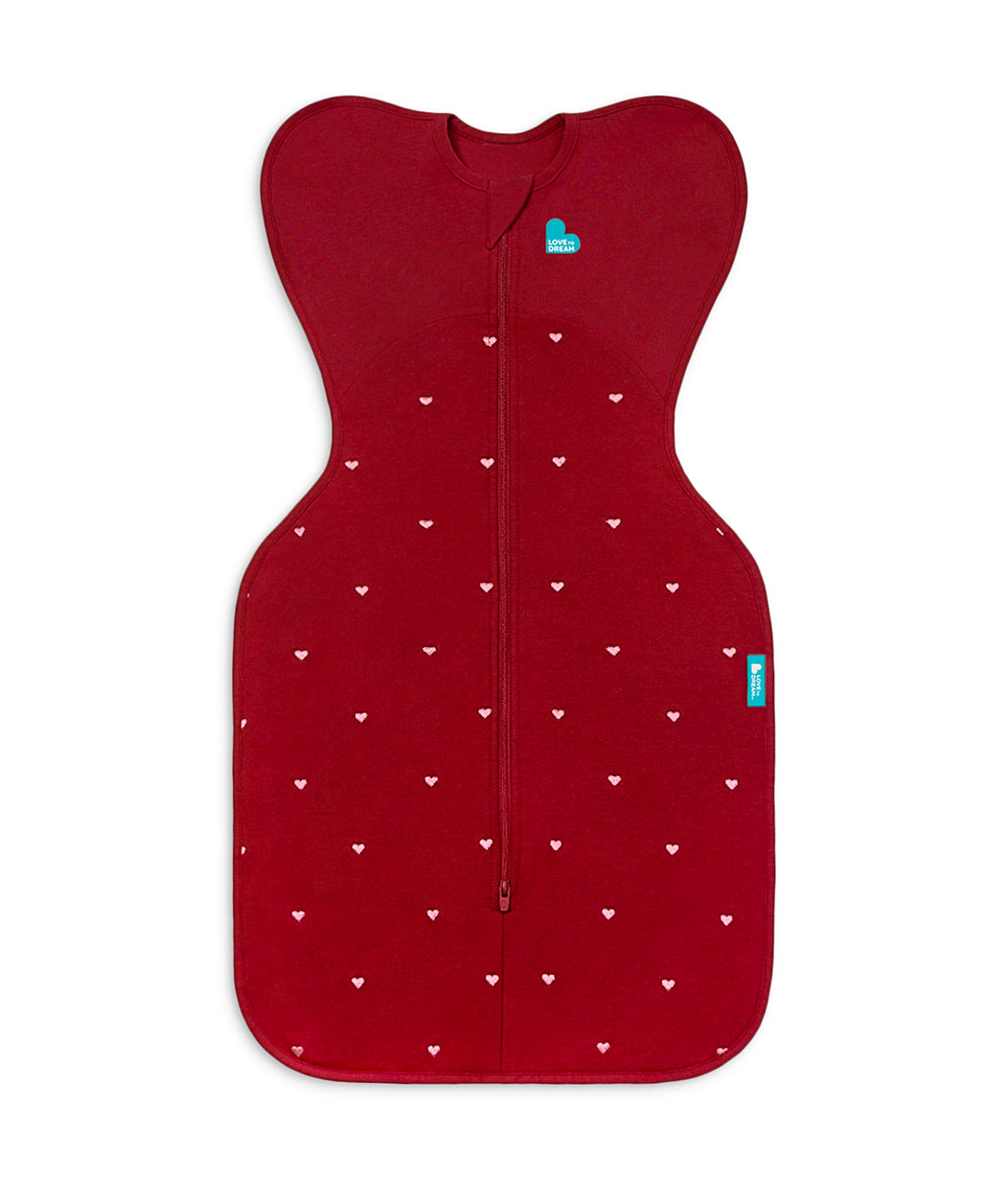 Swaddle Up™ 1.5 TOG Cotton Fleece Maroon Hearts Embroidery