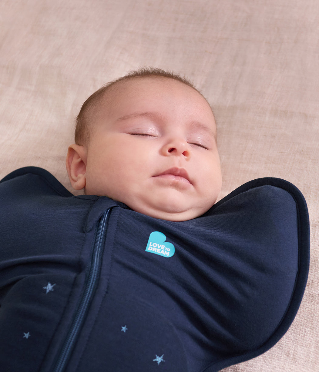 Swaddle Up™ 1.5 TOG Cotton Fleece Navy Twinkle Embroidery