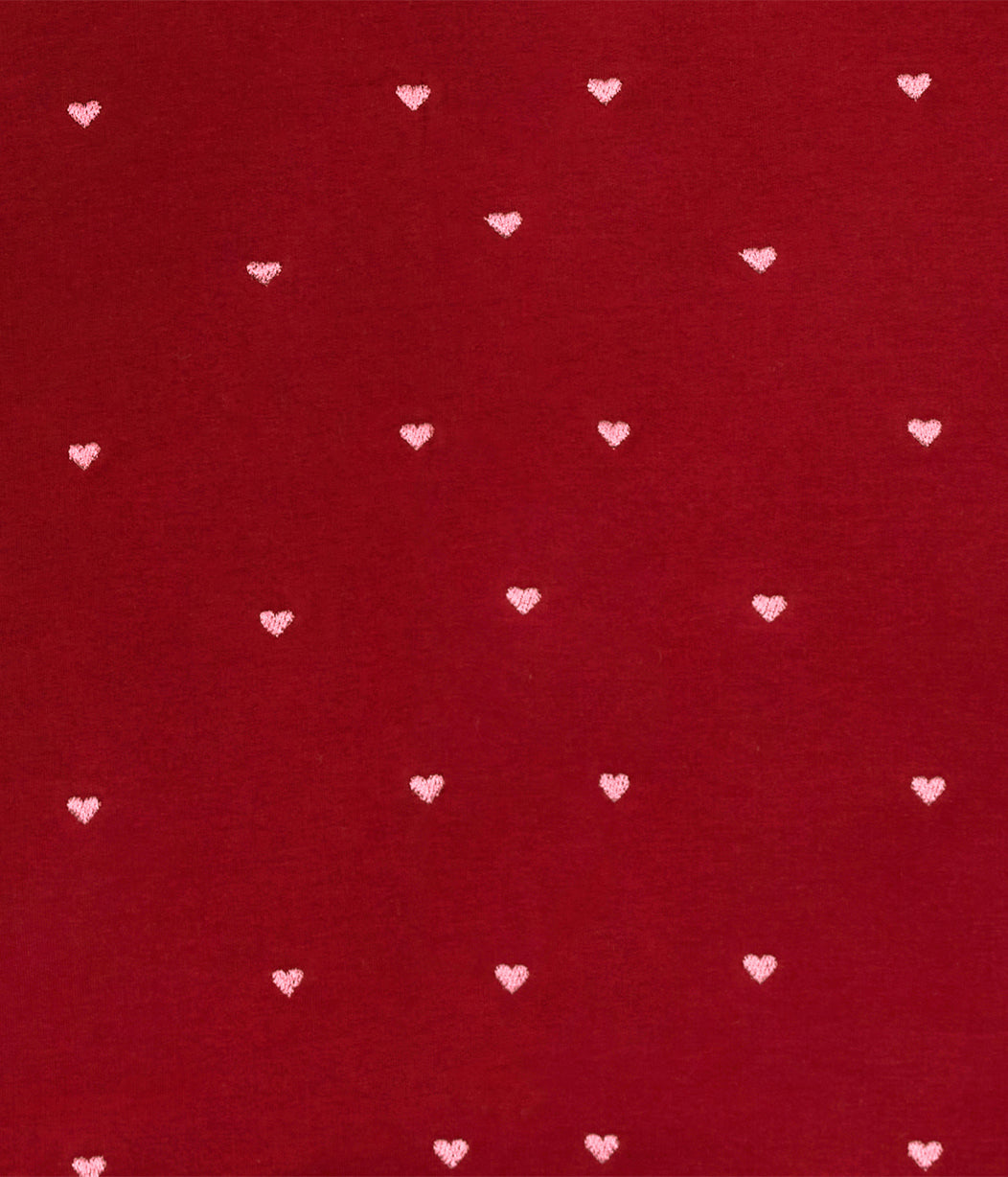 Sleep Suit Long Sleeve 1.5 TOG Cotton Fleece Maroon Hearts Embroidery