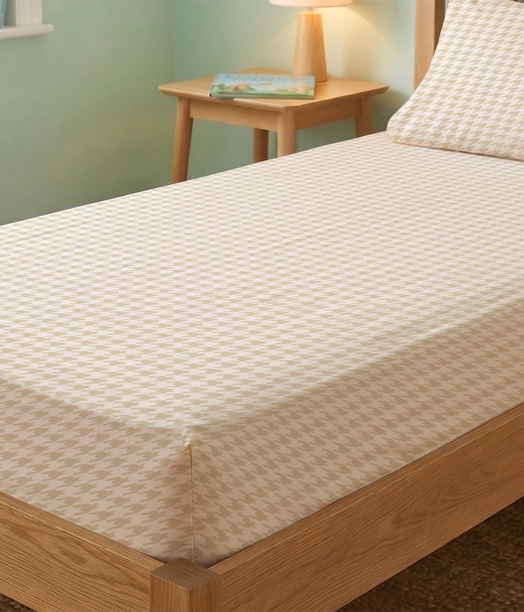 HushDry™ 2-in-1 Waterproof Fitted Single Sheet Viscose from Bamboo Tan Houndstooth