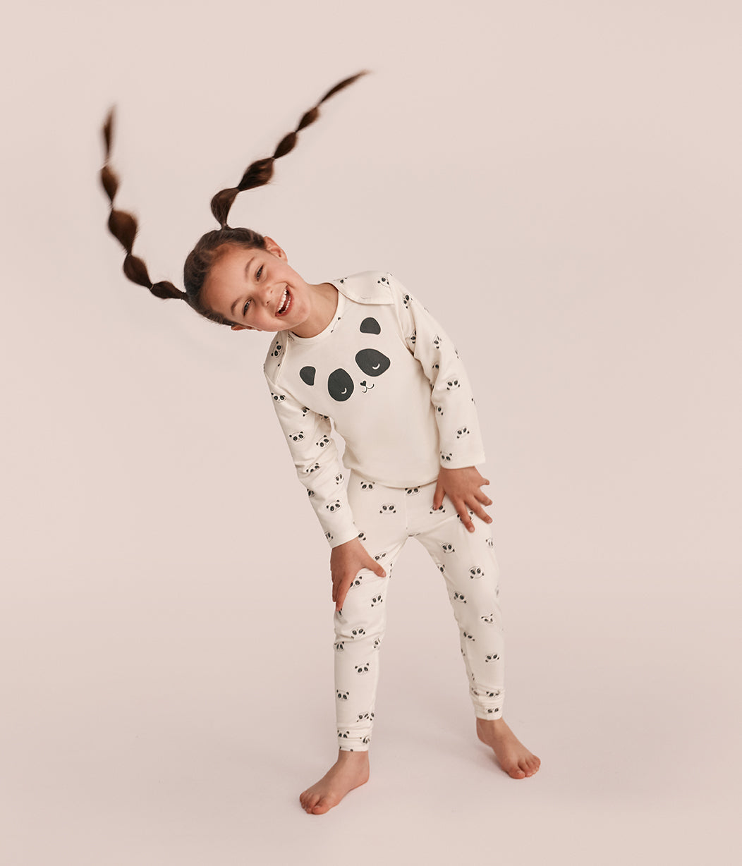 Kids Pyjama Set Long Sleeve Viscose from Bamboo Cream Sleepy Pandas
