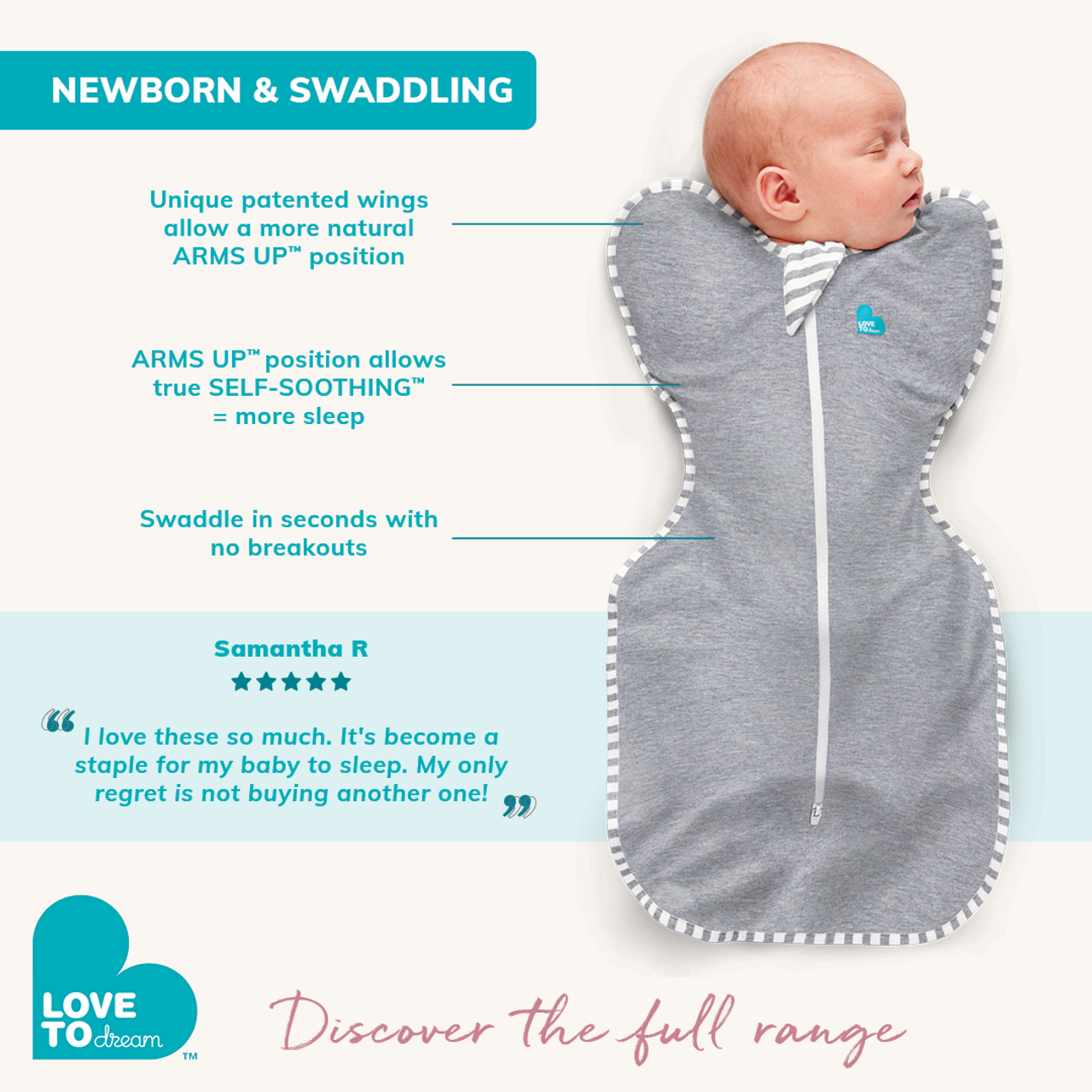 Swaddle Up™ Warm (24-27°C) White Kisses Viscose from Bamboo Jersey