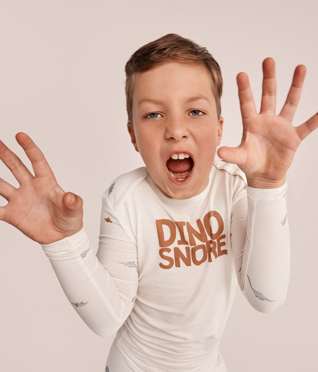 Kids Pyjama Set Long Sleeve Viscose from Bamboo Cream Dino Snore