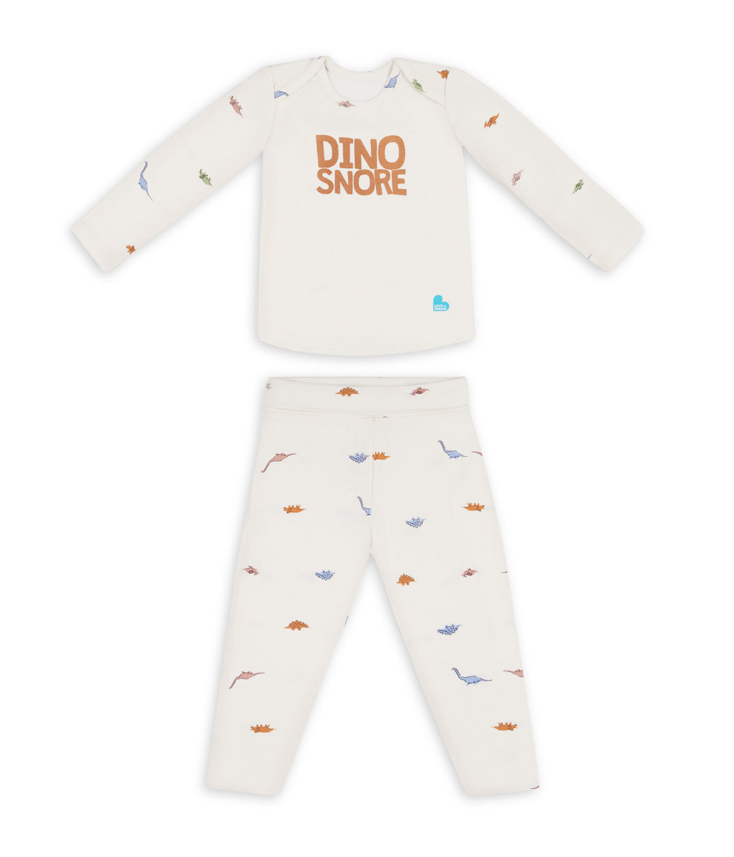 Kids Pyjama Set Long Sleeve Viscose from Bamboo Cream Dino Snore