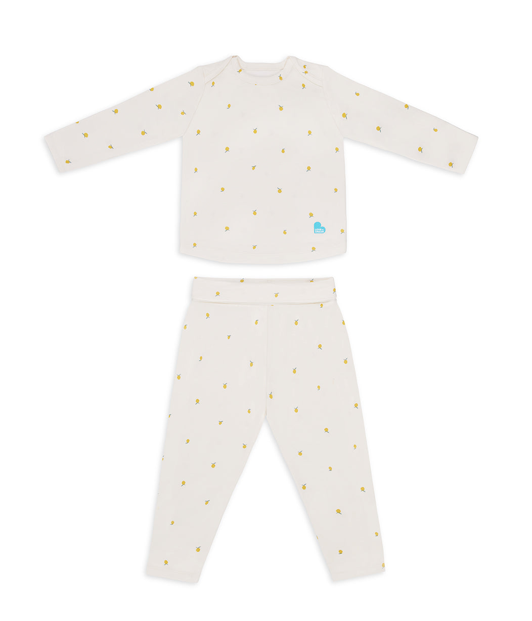 Kids Pyjama Set Long Sleeve Viscose from Bamboo Cream Lemons