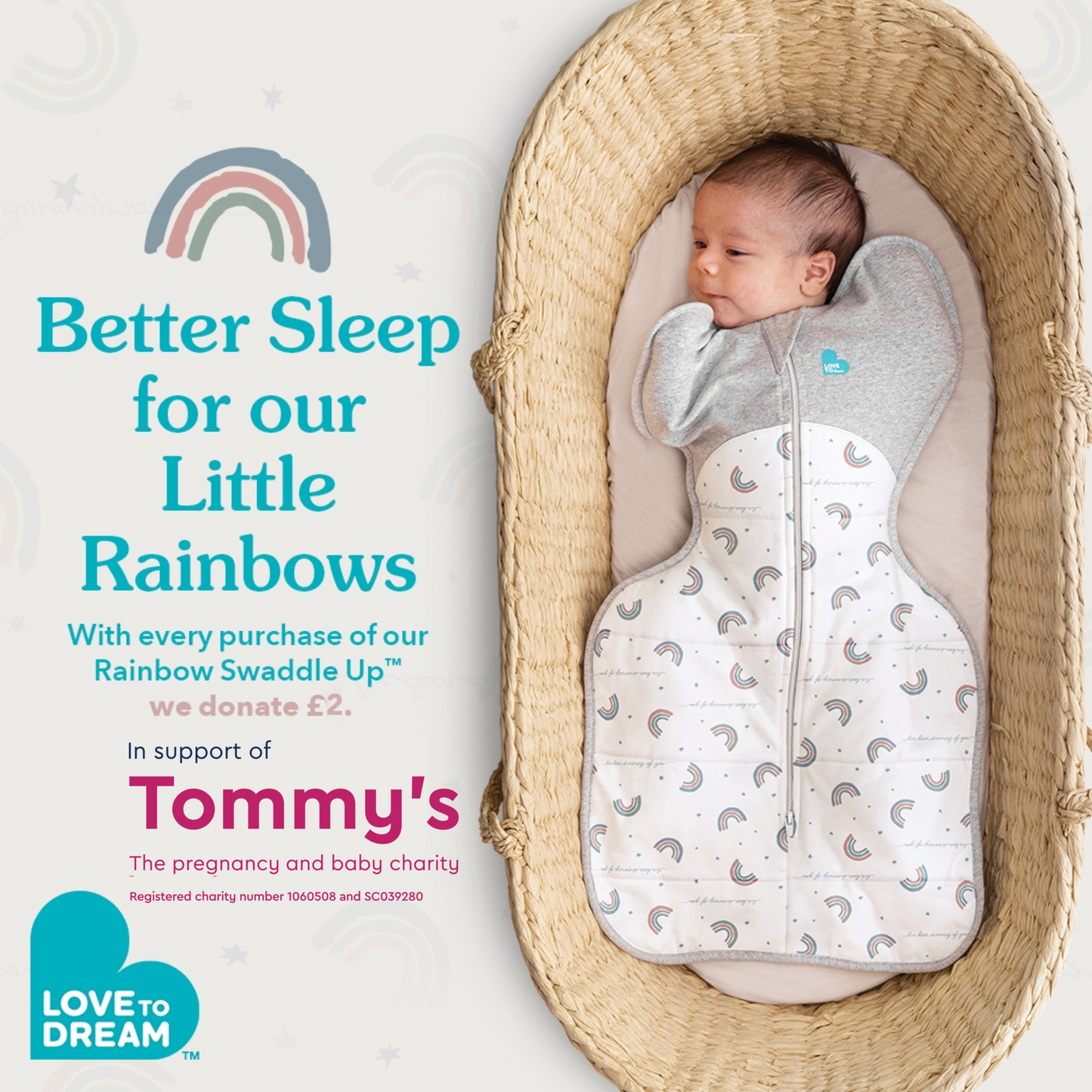 Swaddle Up™ 2.5 TOG Cotton White Rainbow