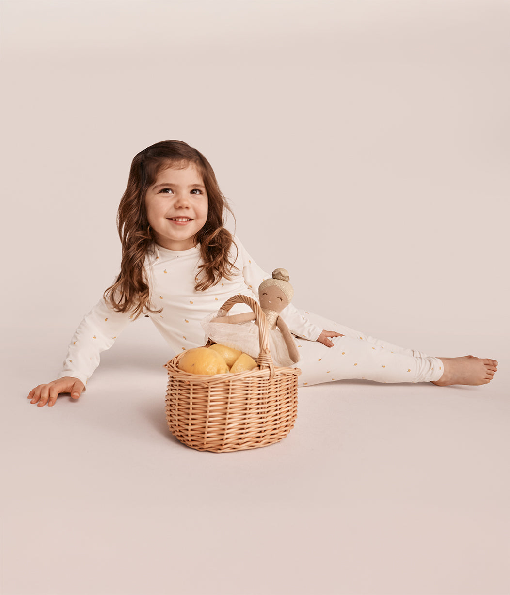 Kids Pyjama Set Long Sleeve Viscose from Bamboo Cream Lemons