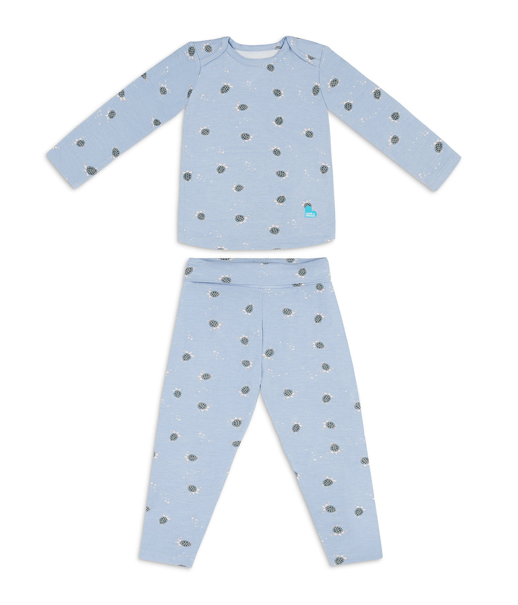 Kids Pyjama Set Long Sleeve Viscose from Bamboo Mist Blue Turtally