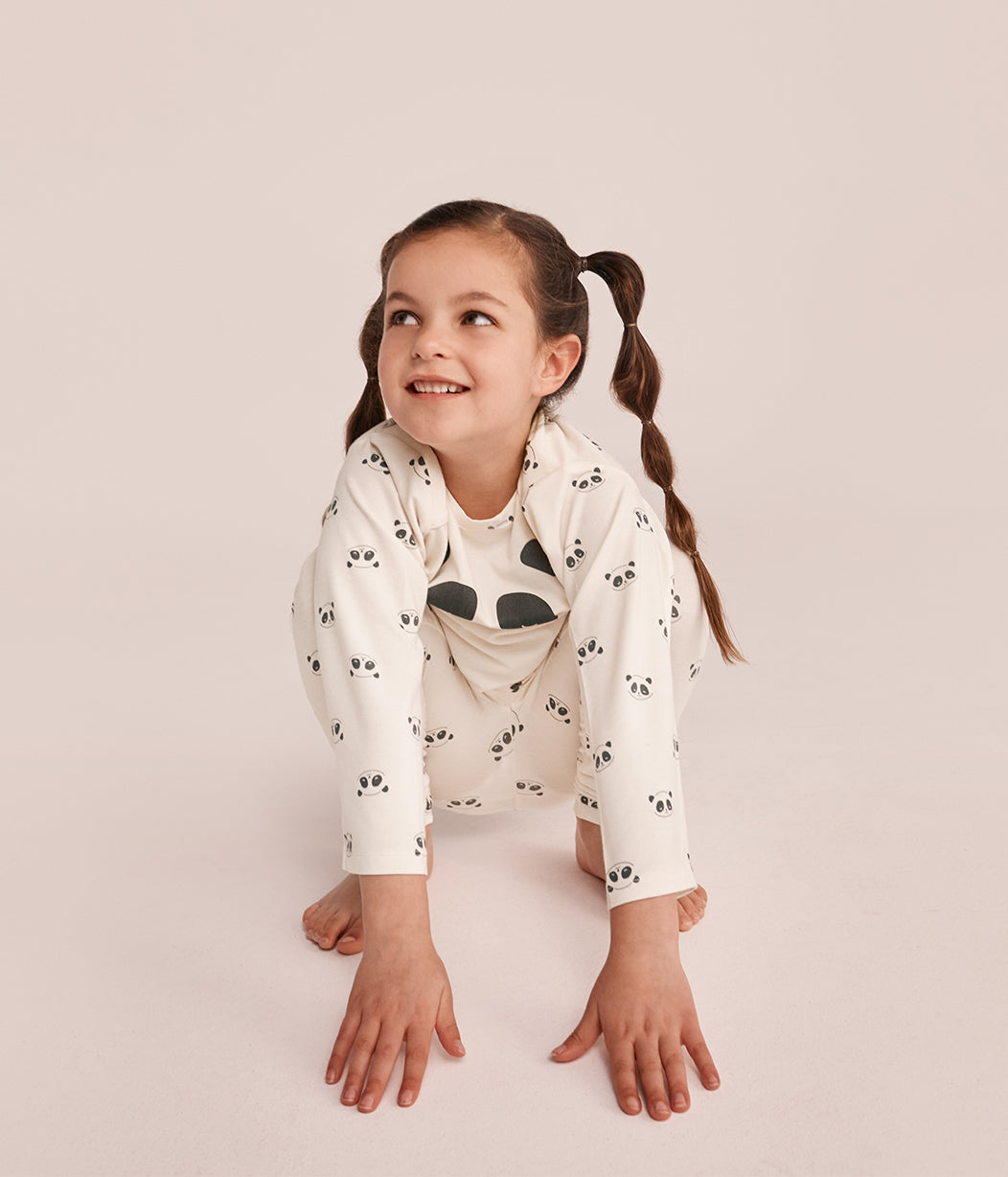 Kids Pyjama Set Long Sleeve Viscose from Bamboo Cream Sleepy Pandas