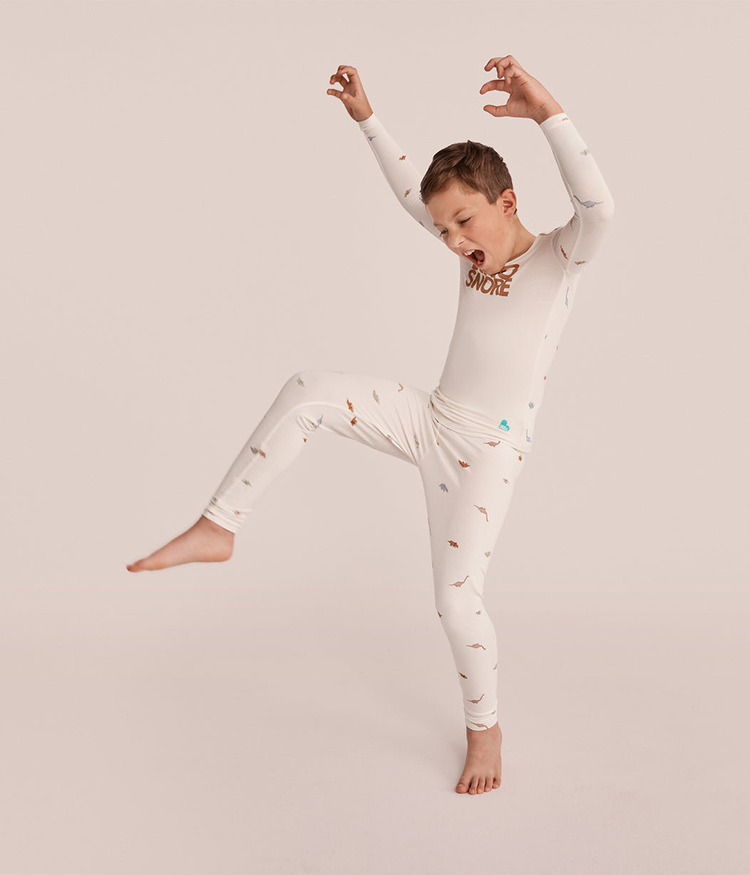 Kids Pyjama Set Long Sleeve Viscose from Bamboo Cream Dino Snore