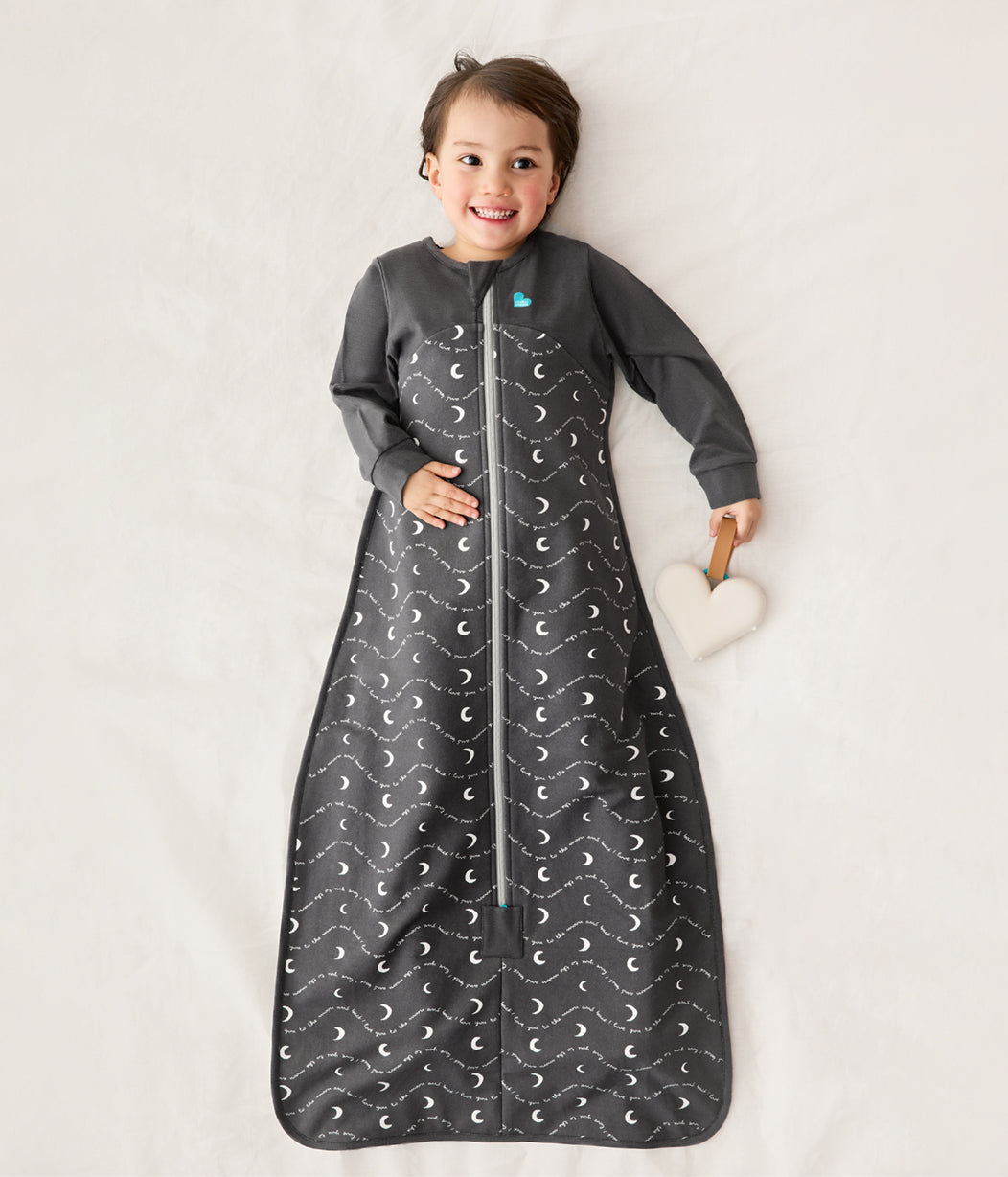 Sleep Bag Long Sleeve 1.5 TOG Cotton Charcoal Moon and Back