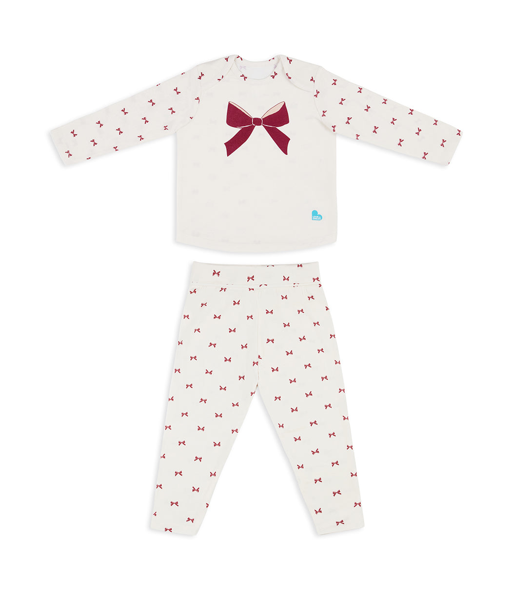 Kids Pyjama Set Long Sleeve Viscose from Bamboo Cream Bows
