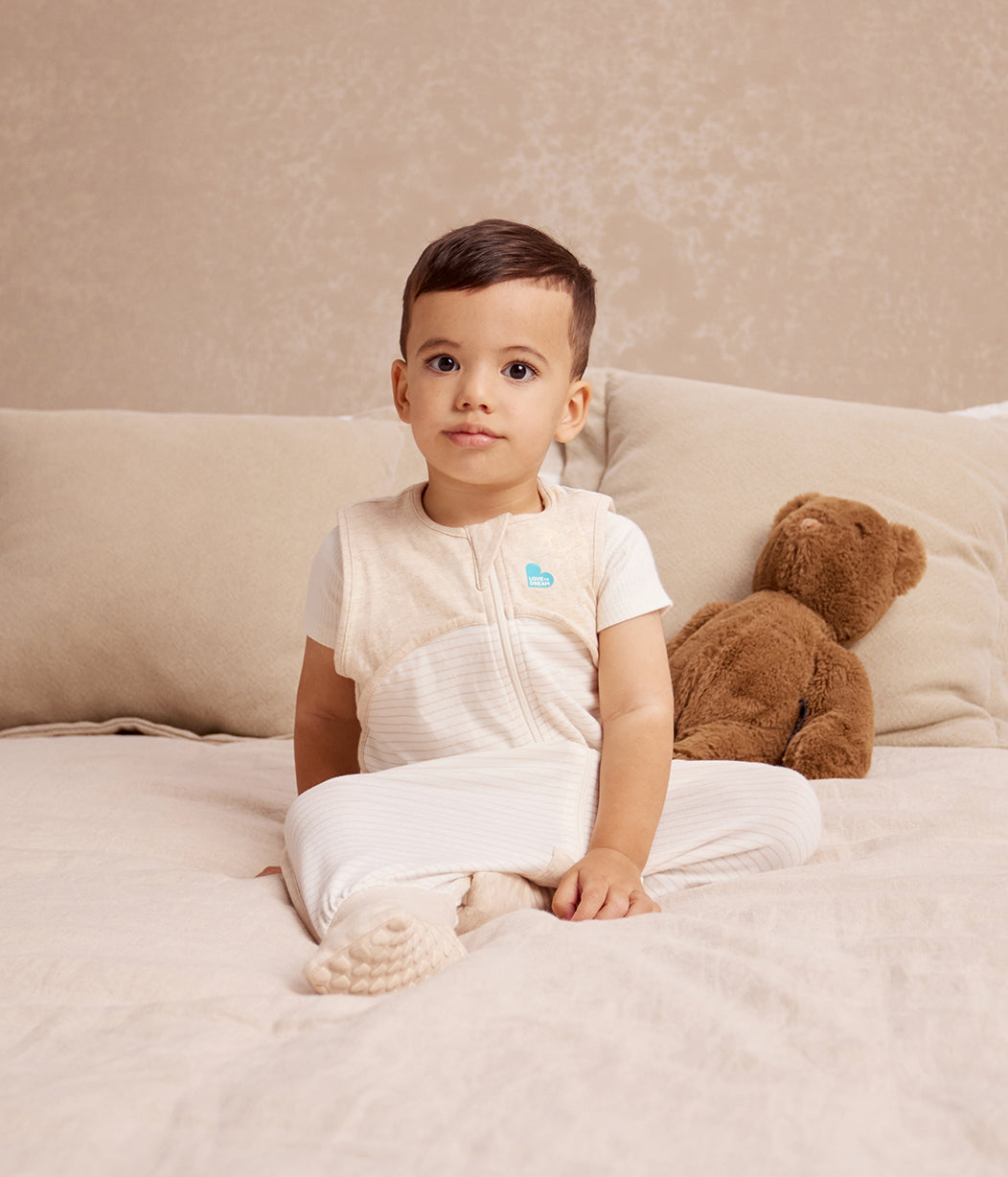 Sleep Suit Sleeveless 0.2 TOG Cotton Tan Breton Stripe