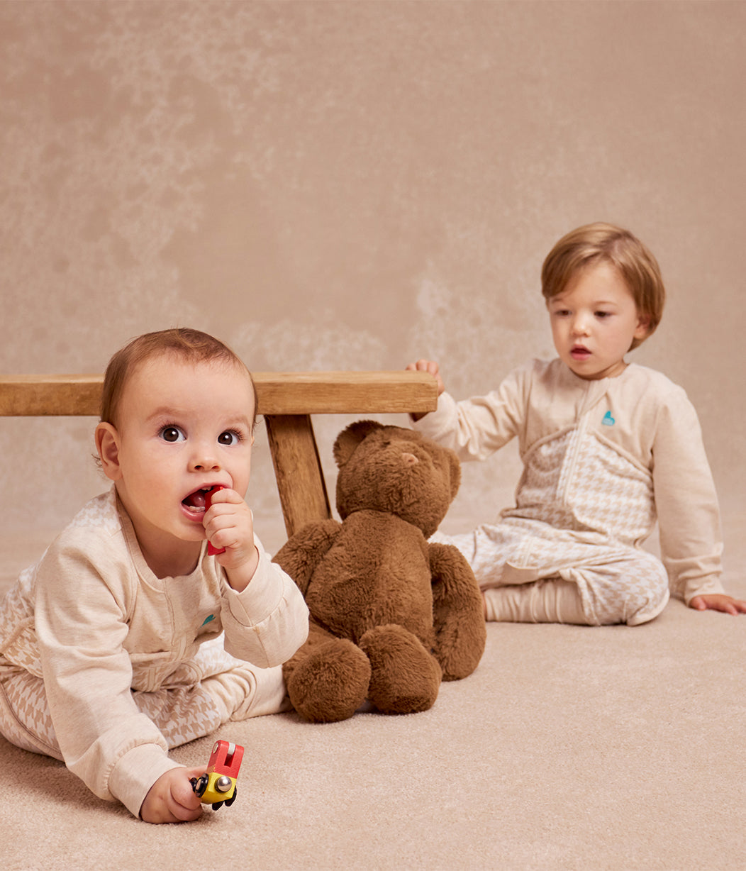 Sleep Suit Long Sleeve 1.0 TOG Cotton Tan Houndstooth