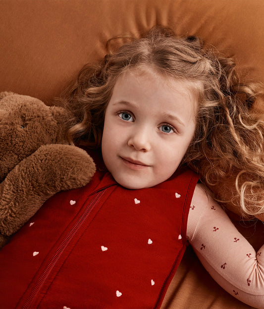 Sleep Bag 2 Piece Bundle | 1.5 | 2.5 TOG | Maroon Hearts Embroidery | Cream Wandering Folk
