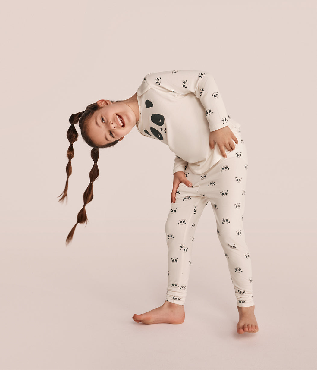 Kids Pyjama Set Long Sleeve Viscose from Bamboo Cream Sleepy Pandas