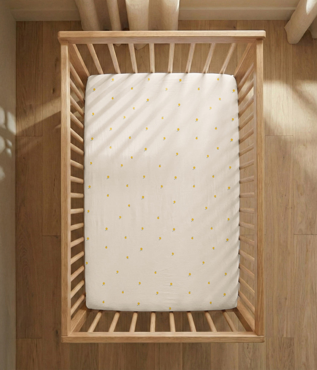 HushDry™ 2-in-1 Waterproof Fitted Cot Bed Sheet Viscose from Bamboo Cream Lemons